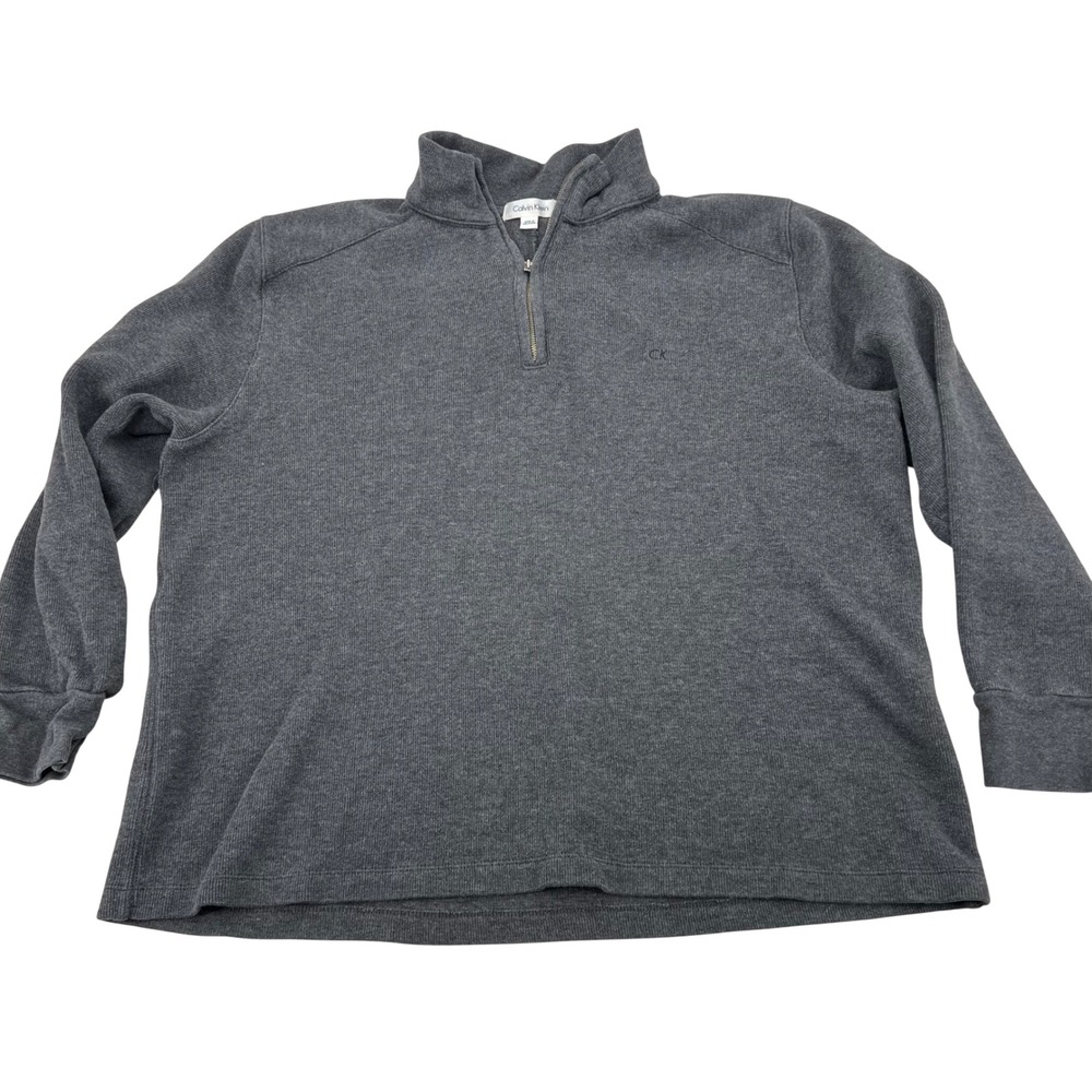 Calvin Klein Mens Quarter Zip Sweater y2k Charcoal Gray Cotton Pullover XL PC719